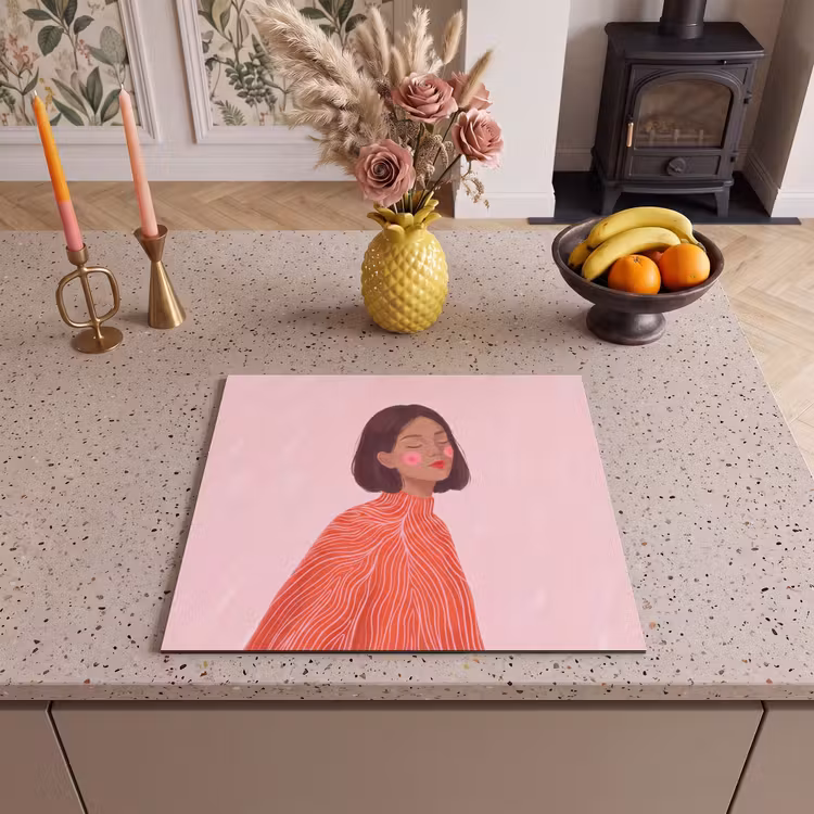 Vrouw - Portret - Modern - Kunst - Roze Inductie beschermer vinyl 3mm middel -sfeer3