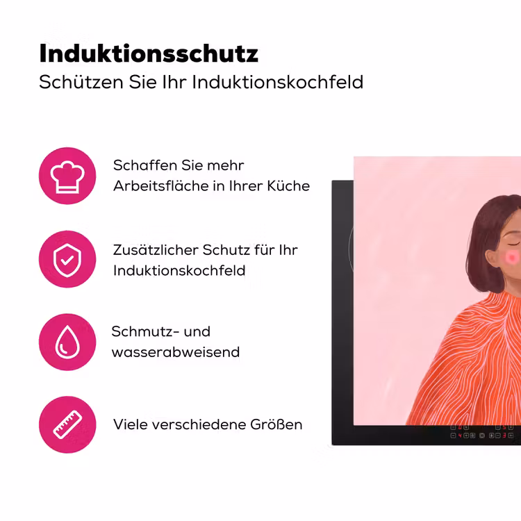 Vrouw - Portret - Modern - Kunst - Roze Inductie beschermer vinyl 3mm middel -zzzzzzz-lf-ups