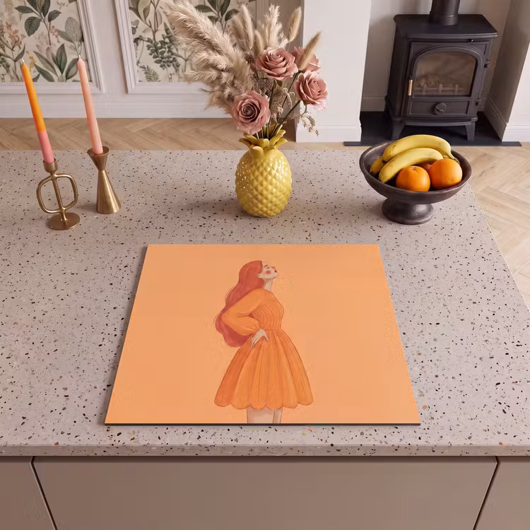 Vrouw - Profiel - Mensen - Modern - Oranje Inductie beschermer vinyl 3mm middel -sfeer3