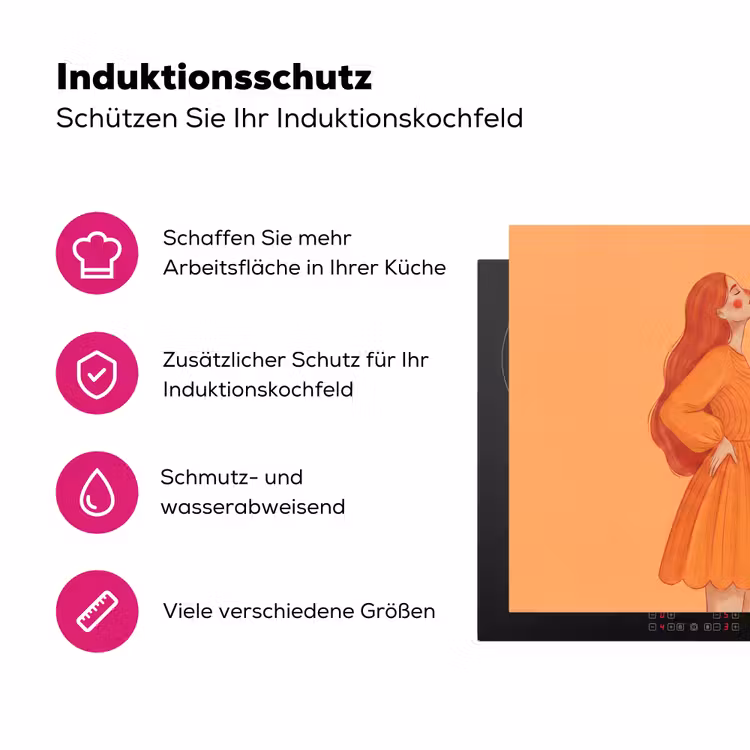 Vrouw - Profiel - Mensen - Modern - Oranje Inductie beschermer vinyl 3mm middel -zzzzzzz-lf-ups