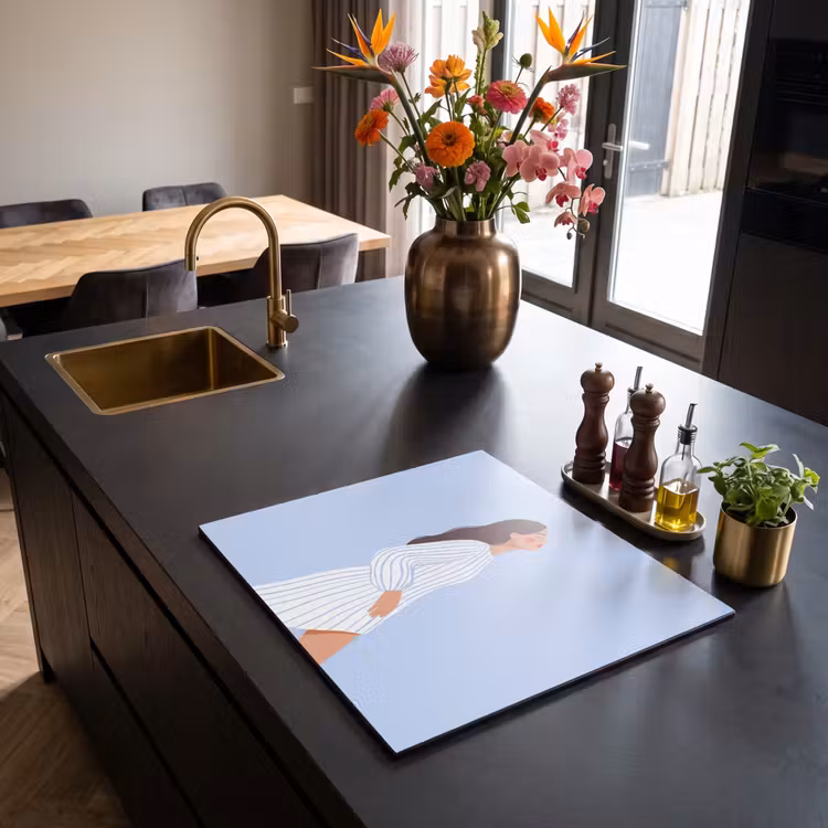 Vrouw - Profiel - Rust - Modern - Illustratie Inductie beschermer vinyl 3mm middel -sfeer5