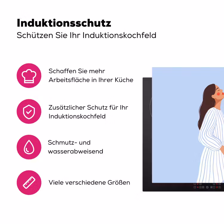 Vrouw - Profiel - Rust - Modern - Illustratie Inductie beschermer vinyl 3mm middel -zzzzzzz-lf-ups