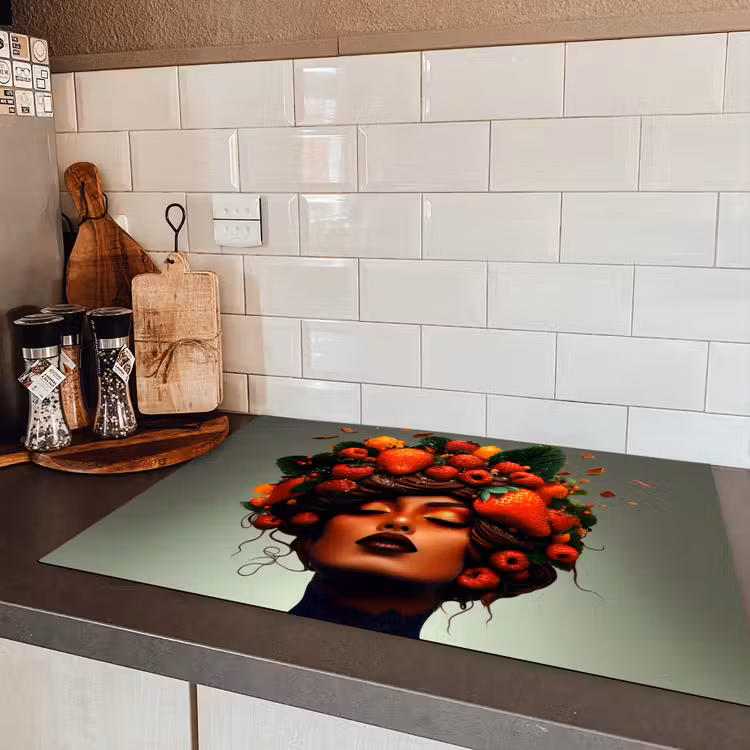 Vrouw - Chocolade - Frambozen - Aardbeien - Koekjes Inductie beschermer vinyl 3mm klein -sfeer3
