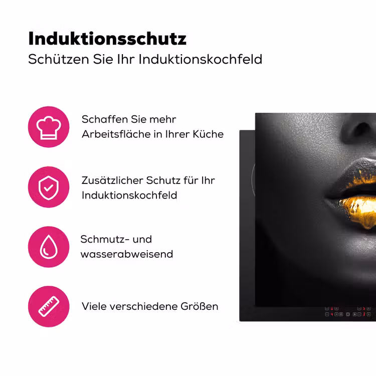 Vrouw - Zwart - Goud - Gezicht - Lippen Inductie beschermer vinyl 3mm klein -zzzzzzz-lf-ups