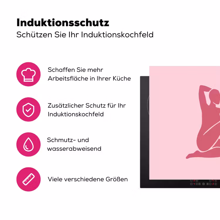 Vrouw - Silhouet - Abstract - Modern - Roze Inductie beschermer vinyl 3mm middel -zzzzzzz-lf-ups