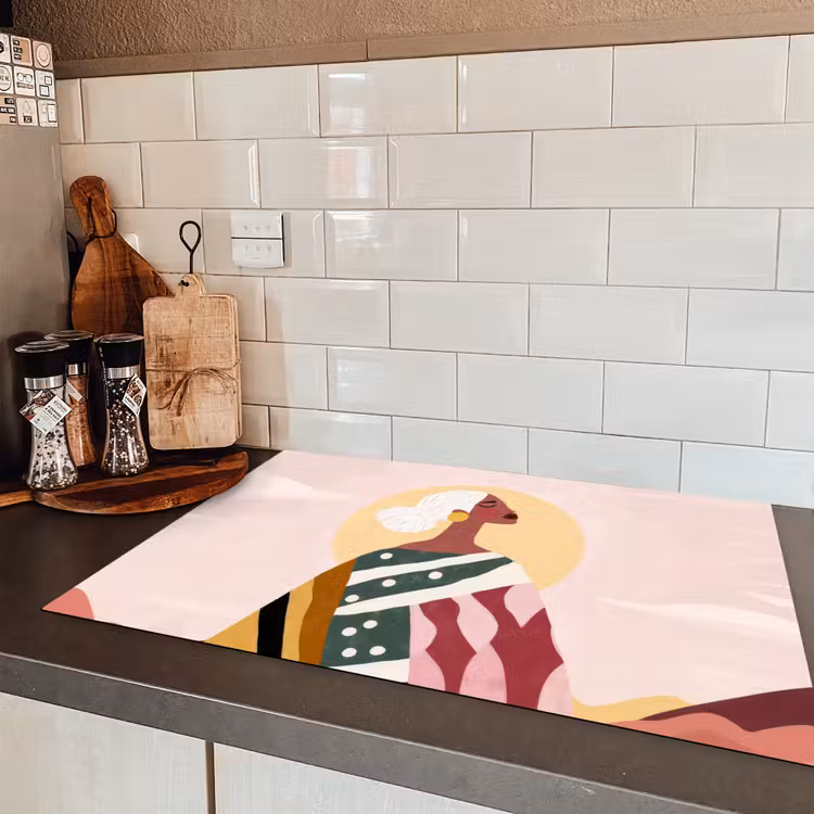 Vrouw - Zon - Kleurrijk Inductie beschermer vinyl 3mm klein -sfeer3
