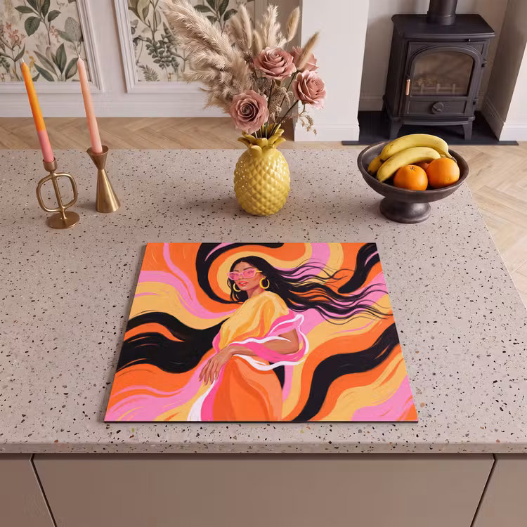 Vrouw - Zonnebril - Abstract - Kleurrijk Inductie beschermer vinyl 3mm middel -sfeer3