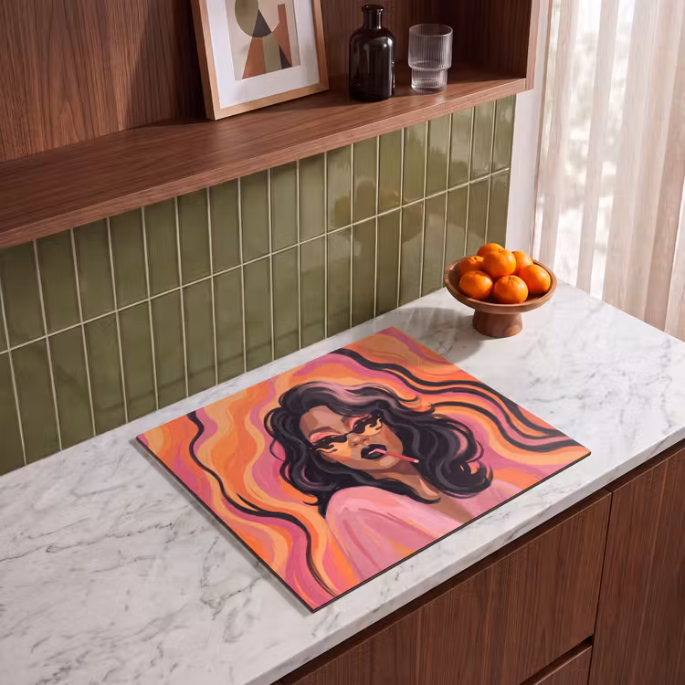 Vrouw - Zonnebril - Modern - Portret - Oranje Inductie beschermer vinyl 3mm middel -sfeer8