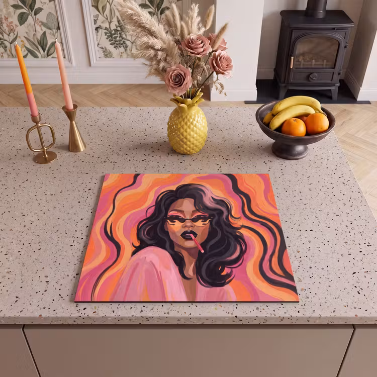 Vrouw - Zonnebril - Modern - Portret - Oranje Inductie beschermer vinyl 3mm middel -sfeer3
