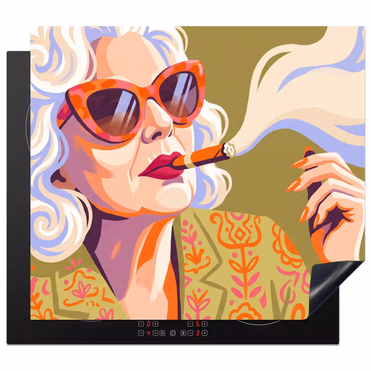 Vrouw - Zonnebril - Portret - Modern - Kleurrijk Inductie beschermer vinyl 3mm middel -3d