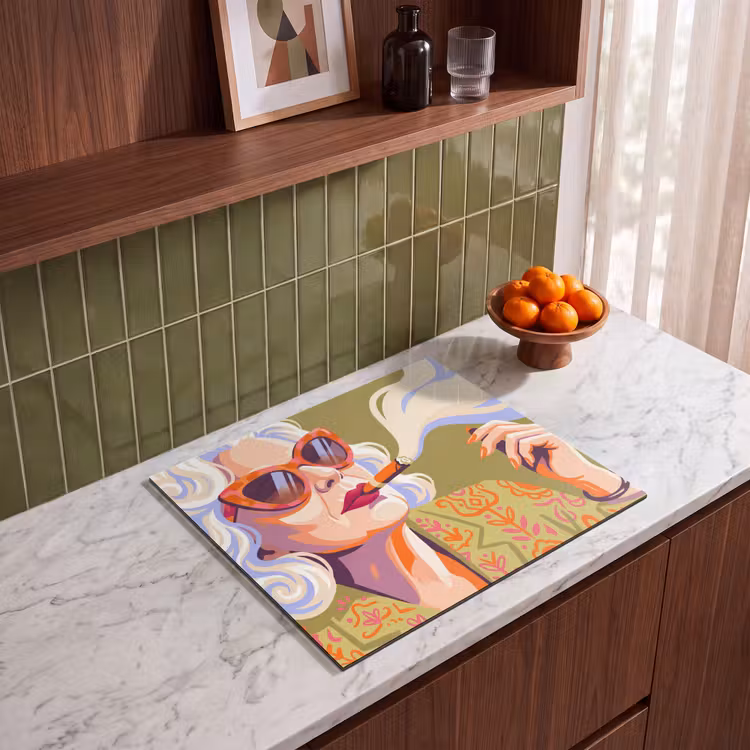 Vrouw - Zonnebril - Portret - Modern - Kleurrijk Inductie beschermer vinyl 3mm middel -sfeer8