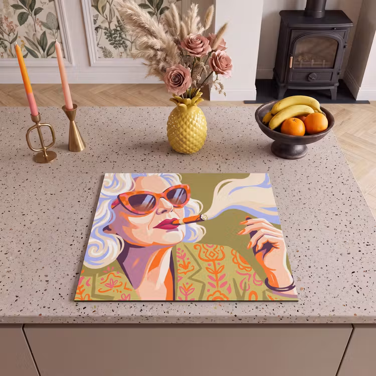 Vrouw - Zonnebril - Portret - Modern - Kleurrijk Inductie beschermer vinyl 3mm middel -sfeer3