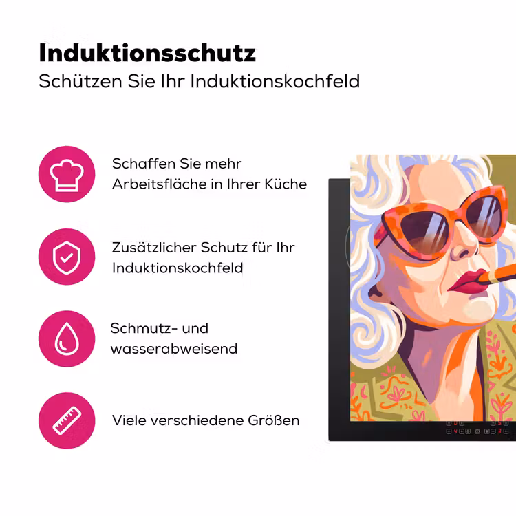 Vrouw - Zonnebril - Portret - Modern - Kleurrijk Inductie beschermer vinyl 3mm middel -zzzzzzz-lf-ups