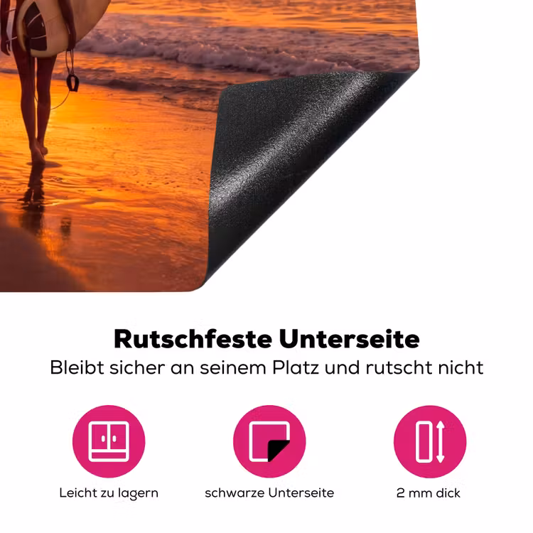 Vrouw - Surfplank - Strand - Zonsondergang - Oranje Inductie beschermer vinyl 3mm middel -zzzzzzz-lf-onderkant