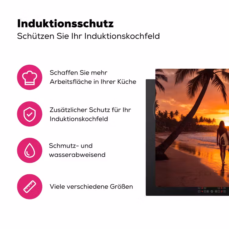 Vrouw - Surfplank - Strand - Zonsondergang - Oranje Inductie beschermer vinyl 3mm middel -zzzzzzz-lf-ups
