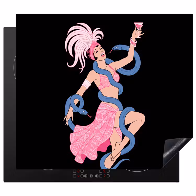 Vrouw - Danseres - Slangen - Art Deco - Roze Inductie beschermer vinyl 3mm middel -3d