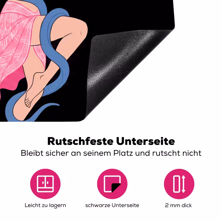 Vrouw - Danseres - Slangen - Art Deco - Roze Inductie beschermer vinyl 3mm middel -zzzzzzz-lf-onderkant