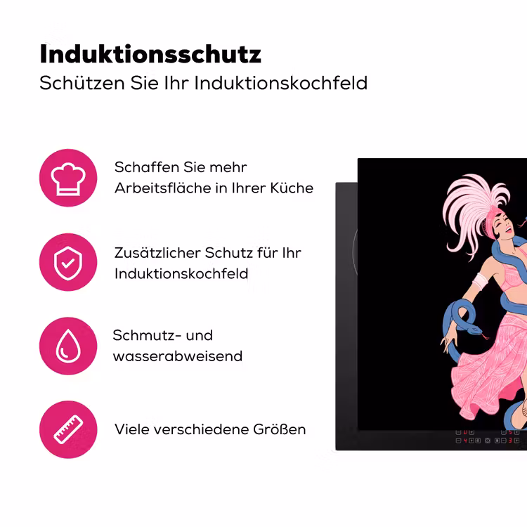 Vrouw - Danseres - Slangen - Art Deco - Roze Inductie beschermer vinyl 3mm middel -zzzzzzz-lf-ups