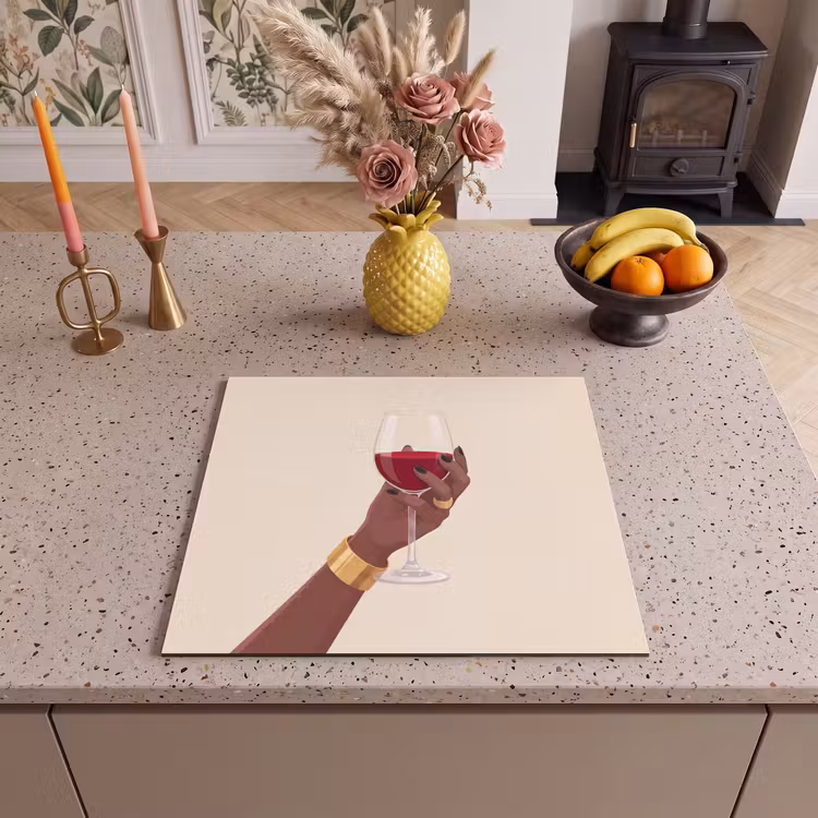 Vrouw - Wijn - Glas - Illustratie - Rood Inductie beschermer vinyl 3mm middel -sfeer3