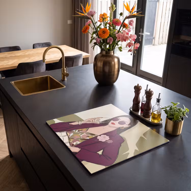 Vrouw - Wijn - Portret - Mode - Modern Inductie beschermer vinyl 3mm middel -sfeer5