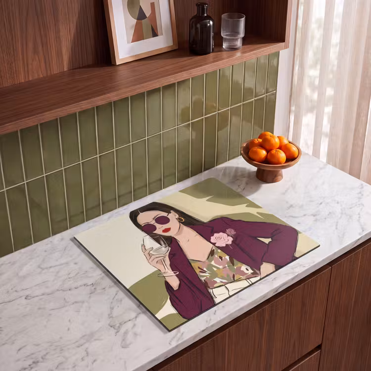 Vrouw - Wijn - Portret - Mode - Modern Inductie beschermer vinyl 3mm middel -sfeer8