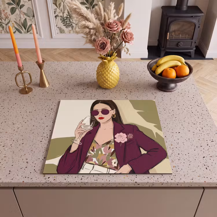 Vrouw - Wijn - Portret - Mode - Modern Inductie beschermer vinyl 3mm middel -sfeer3