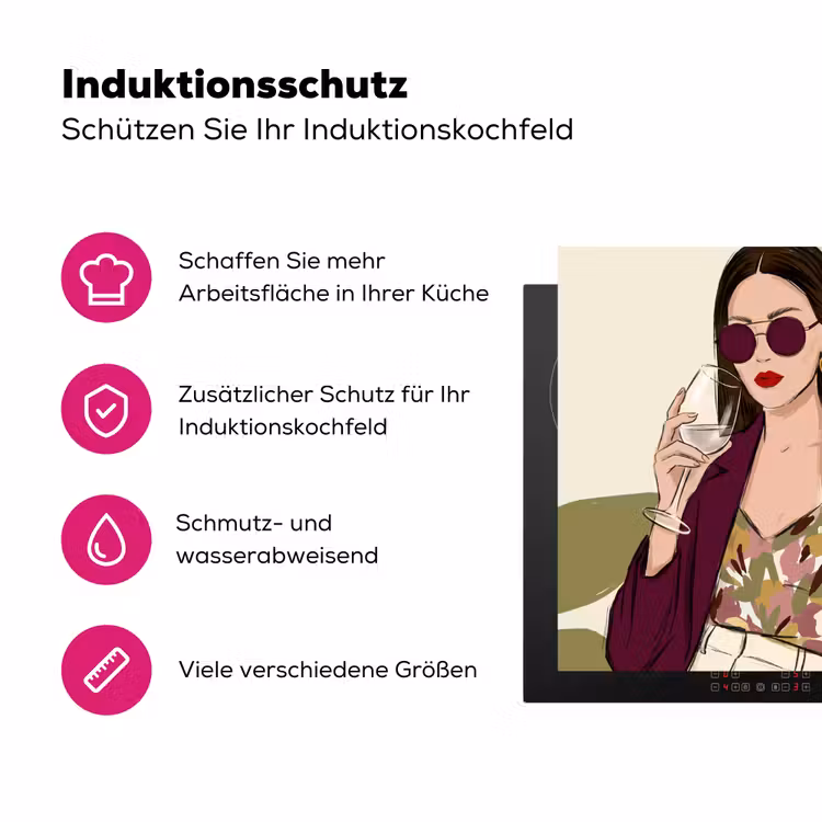 Vrouw - Wijn - Portret - Mode - Modern Inductie beschermer vinyl 3mm middel -zzzzzzz-lf-ups