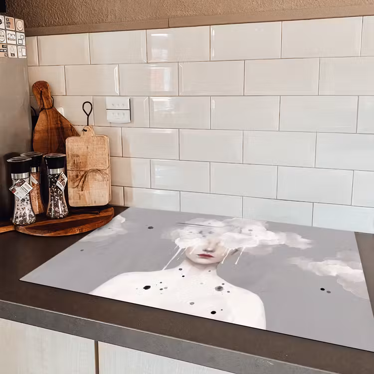 Vrouw - Wolk - Grijs Inductie beschermer vinyl 3mm klein -sfeer3