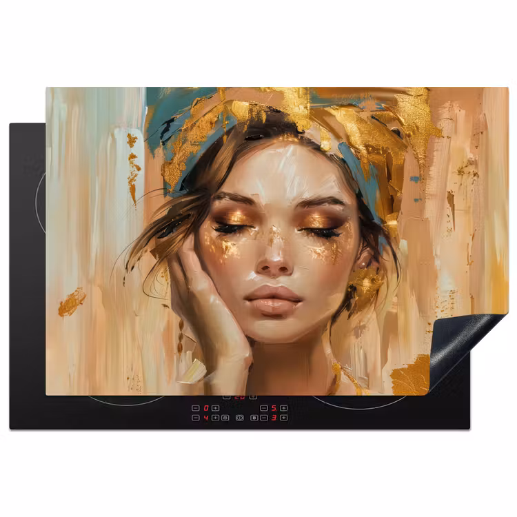 Vrouwen - Portret - Luxe - Goud Inductie beschermer vinyl 3mm klein -3d