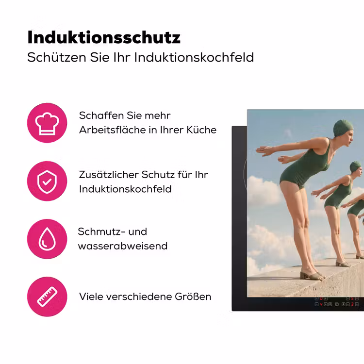 Herdabdeckplatte - Frauen – Tauchhaltung – Wolken - Vrouwen - Duikhouding - Wolken Inductie beschermer vinyl 3mm middel