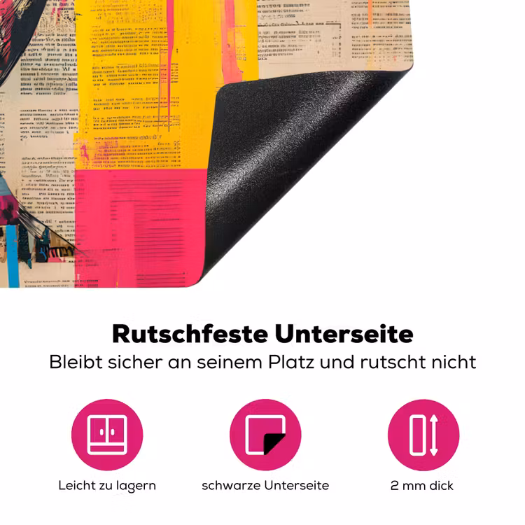 Vrouwengezicht - Krantenpapier - Abstract - Roze Inductie beschermer vinyl 3mm klein -zzzzzzz-lf-onderkant
