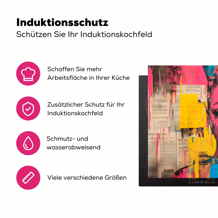 Vrouwengezicht - Krantenpapier - Abstract - Roze Inductie beschermer vinyl 3mm klein -zzzzzzz-lf-ups
