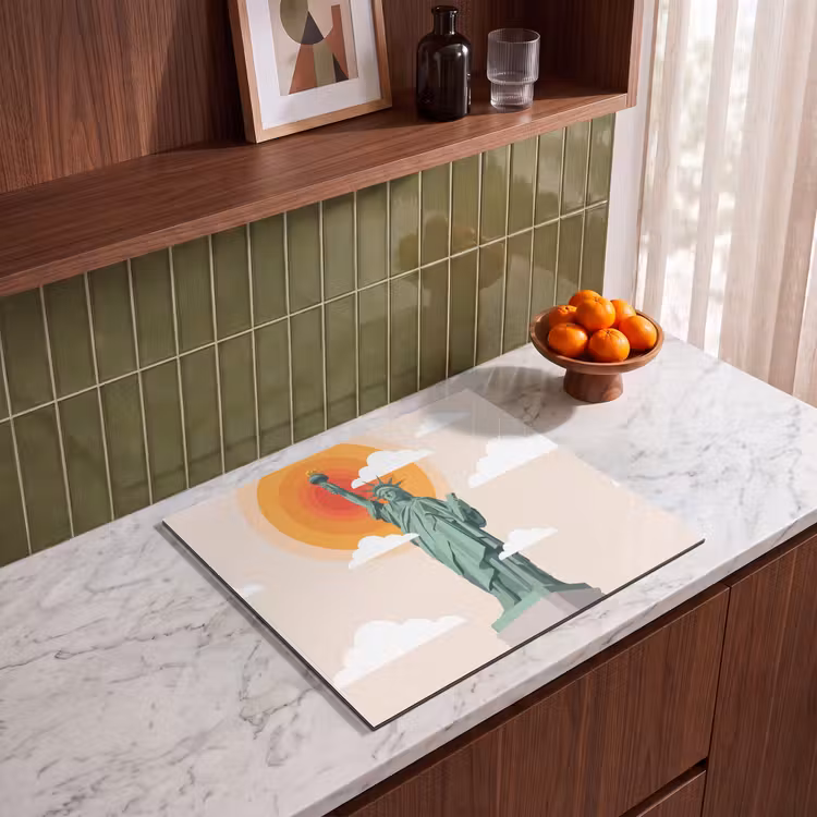 Vrijheidsbeeld - New York - Zon - Modern Inductie beschermer vinyl 3mm middel -sfeer8