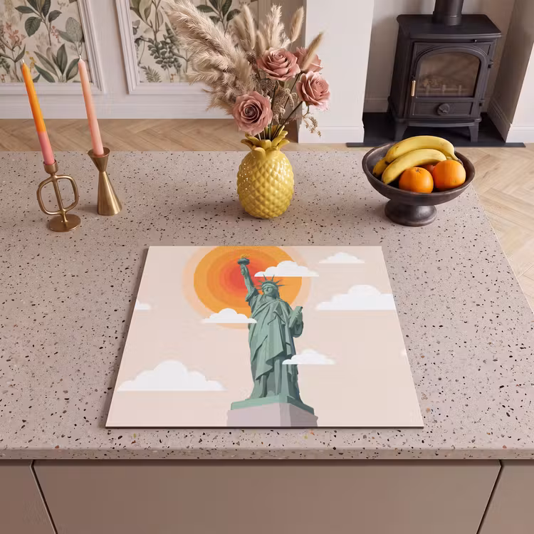 Vrijheidsbeeld - New York - Zon - Modern Inductie beschermer vinyl 3mm middel -sfeer3