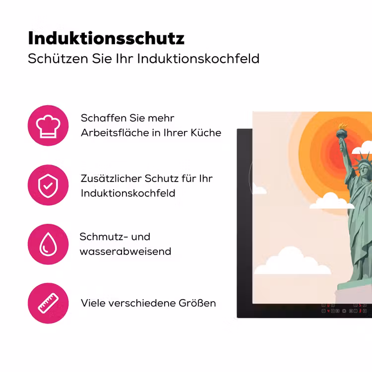 Vrijheidsbeeld - New York - Zon - Modern Inductie beschermer vinyl 3mm middel -zzzzzzz-lf-ups