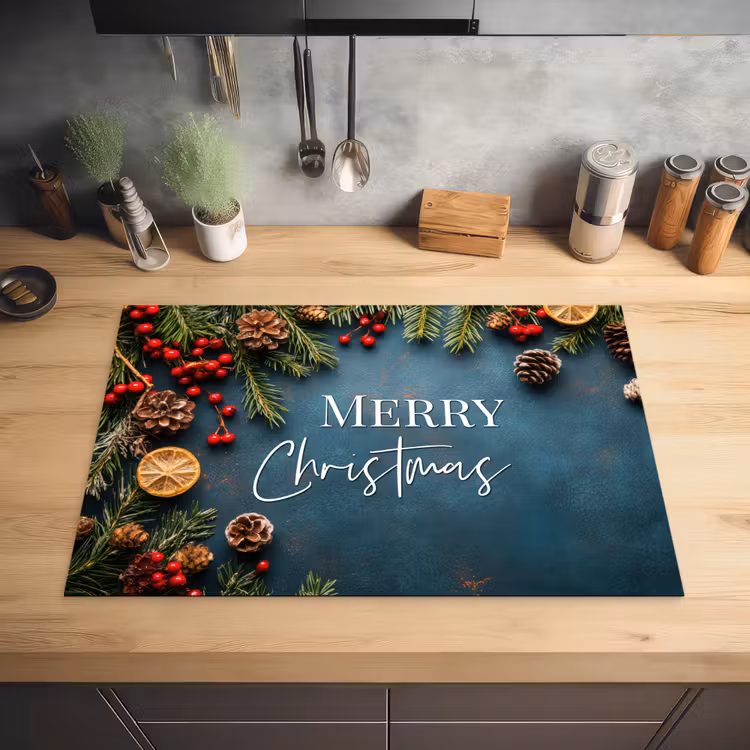 Merry Christmas - Blauw - Kerst - Winter Inductie beschermer vinyl 3mm klein -sfeer5