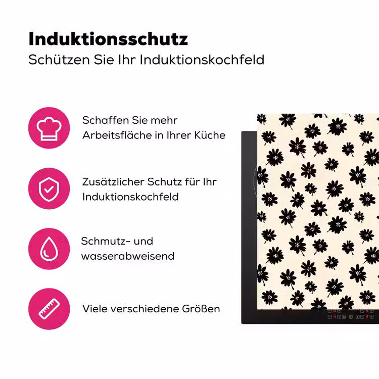 Madeliefjes - Grafisch - Zwart - Beige Inductie beschermer vinyl 3mm klein 276 -zzzzzzz-lf-ups