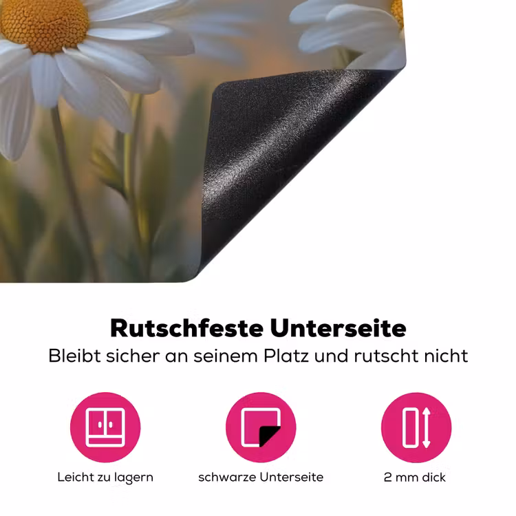 Madeliefjes - Wit - Zonlicht Inductie beschermer vinyl 3mm klein -zzzzzzz-lf-onderkant