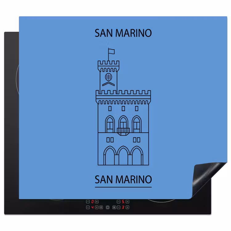Gebouw - San Marino - Architectuur - Lijntekening - Blauw Inductie beschermer vinyl 3mm middel -3d