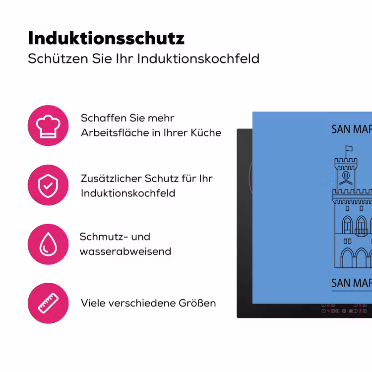 Gebouw - San Marino - Architectuur - Lijntekening - Blauw Inductie beschermer vinyl 3mm middel -zzzzzzz-lf-ups