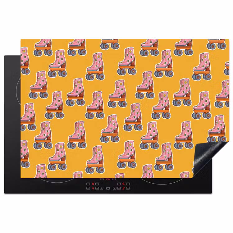 Retro - Disco - Rolschaatsen - Geel - Roze Inductie beschermer vinyl 3mm klein 276 -3d