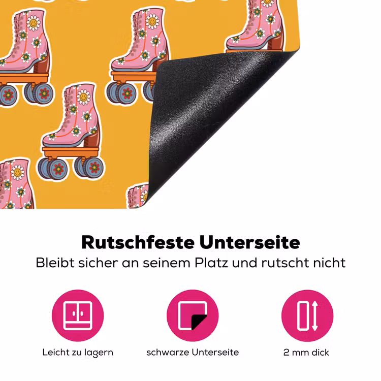 Retro - Disco - Rolschaatsen - Geel - Roze Inductie beschermer vinyl 3mm klein 276 -zzzzzzz-lf-onderkant