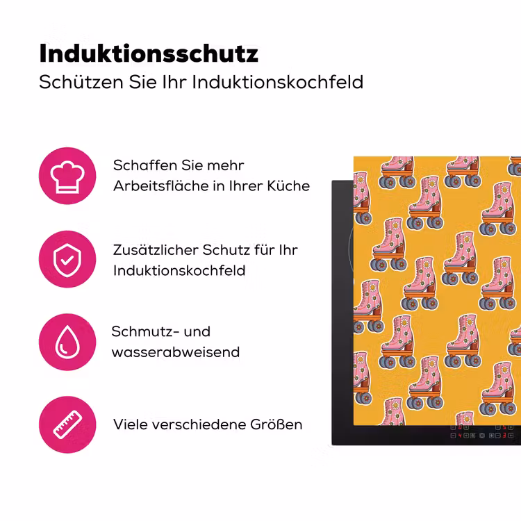 Retro - Disco - Rolschaatsen - Geel - Roze Inductie beschermer vinyl 3mm klein 276 -zzzzzzz-lf-ups