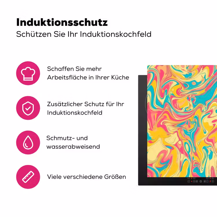 Geel - Roze - Blauw - Retro Inductie beschermer vinyl 3mm klein -zzzzzzz-lf-ups