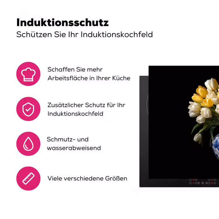Geel - Tulpen - Vaas - Bloemen Inductie beschermer vinyl 3mm klein -zzzzzzz-lf-ups