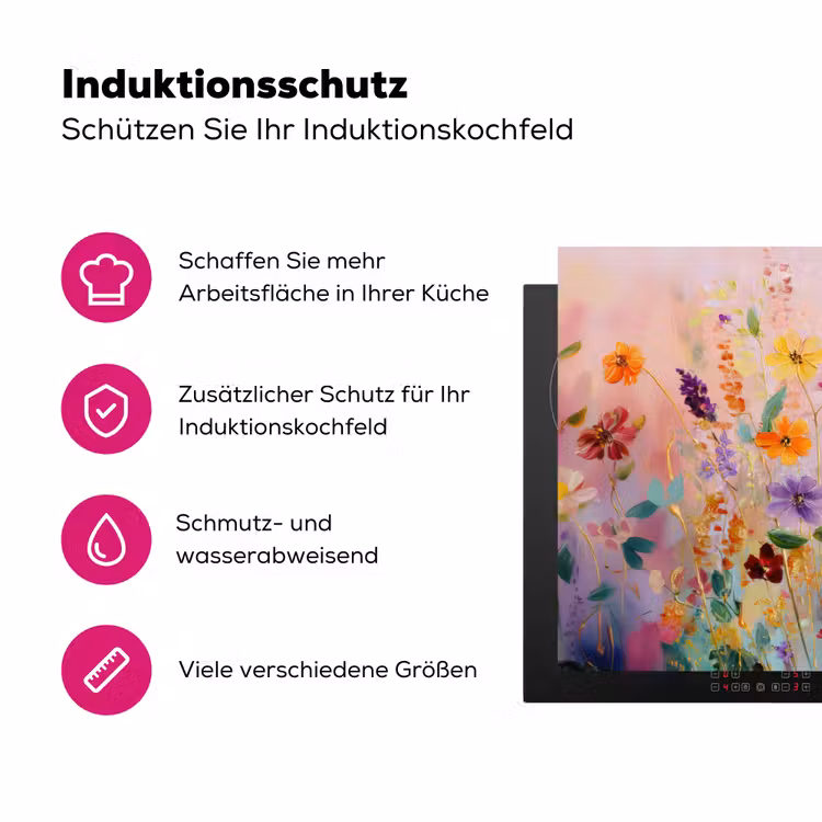 Schilderij - Bloemen - Abstract - Kleurrijk Inductie beschermer vinyl 3mm klein -zzzzzzz-lf-ups