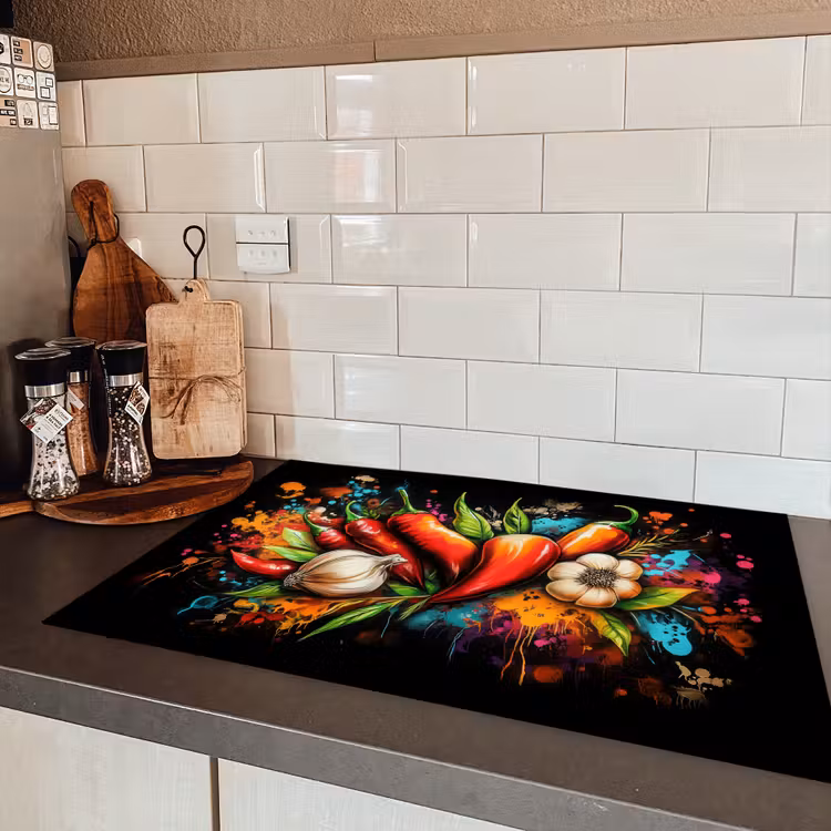 Groente - Peper - Knoflook - Graffiti - Verf - Kleurrijk Inductie beschermer vinyl 3mm klein -sfeer3