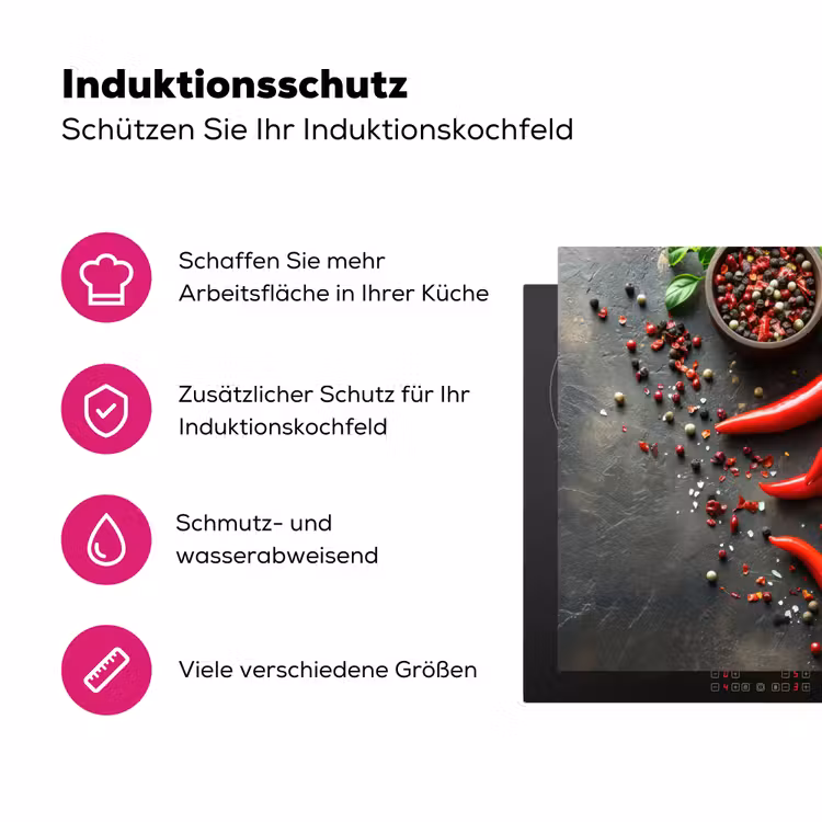 Groente - Peper - Rood - Grijs - Beton Inductie beschermer vinyl 3mm middel -zzzzzzz-lf-ups