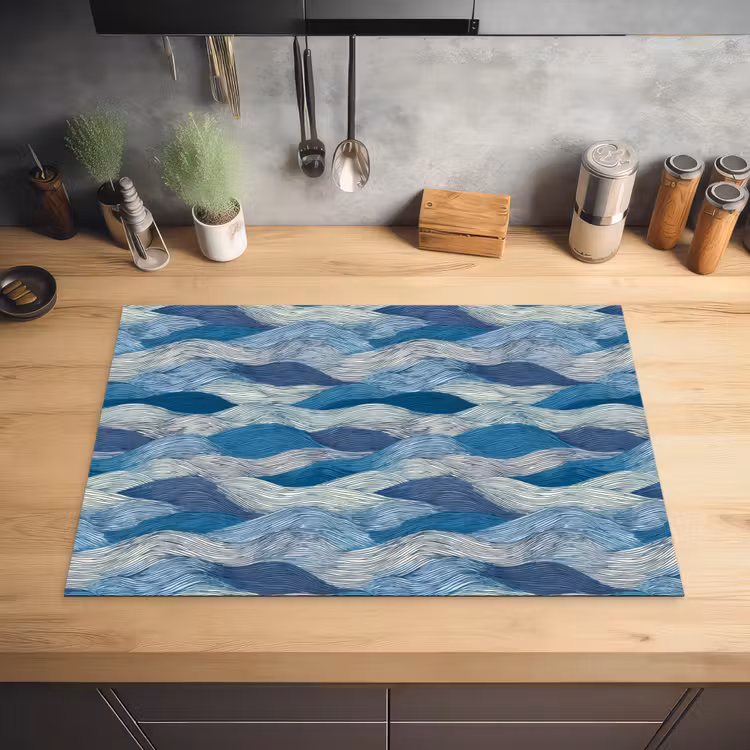 Getekend - Blauw - Wit - Golvend - Streepjes Inductie beschermer vinyl 3mm klein 276 -sfeer5