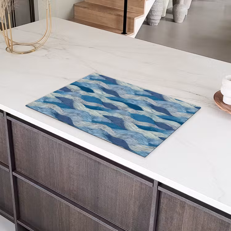 Getekend - Blauw - Wit - Golvend - Streepjes Inductie beschermer vinyl 3mm klein 276 -sfeer8